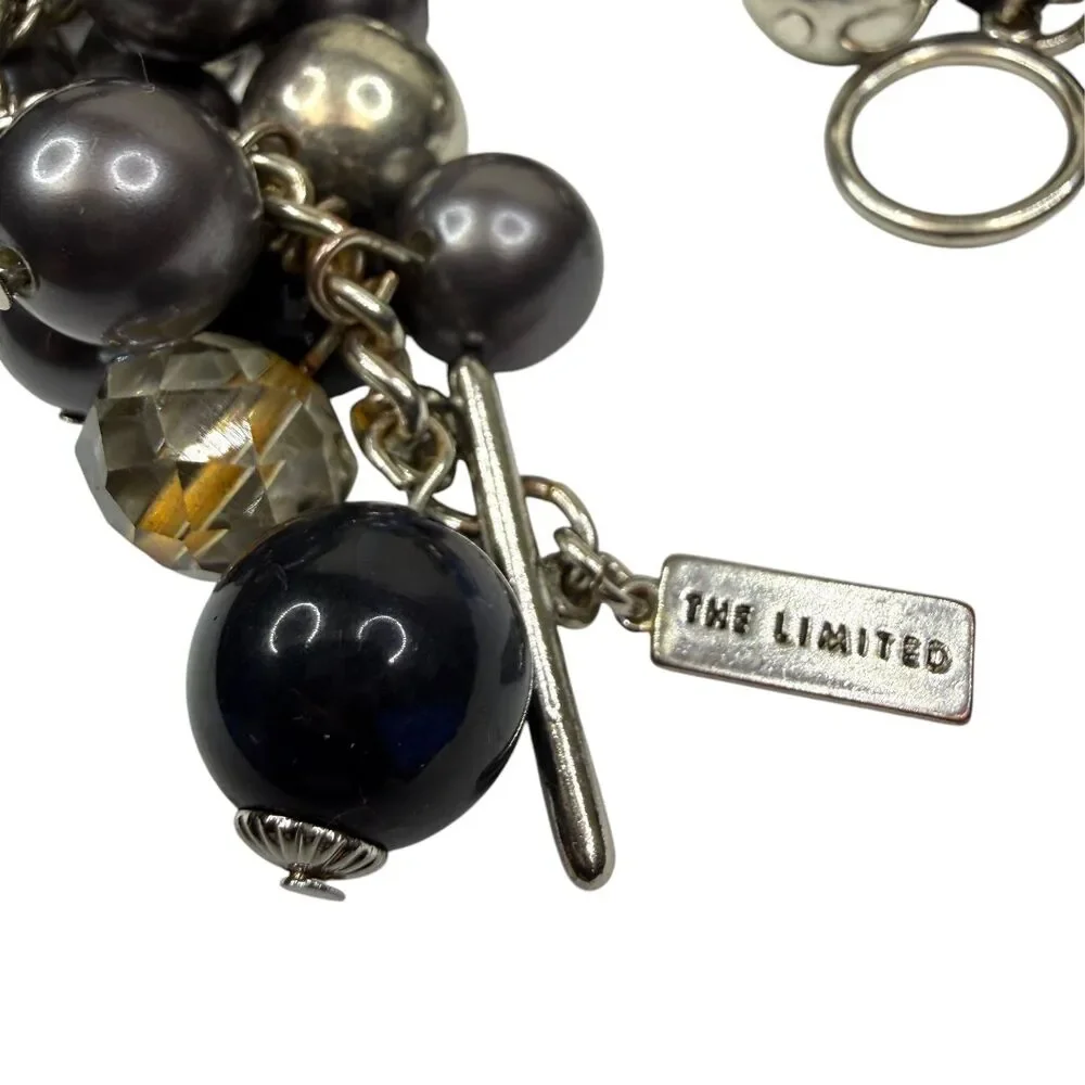 LIMITED Cluster Bead Charm Bracelet Gray Blue Silver Tone Fashion Jewelry 6.5
